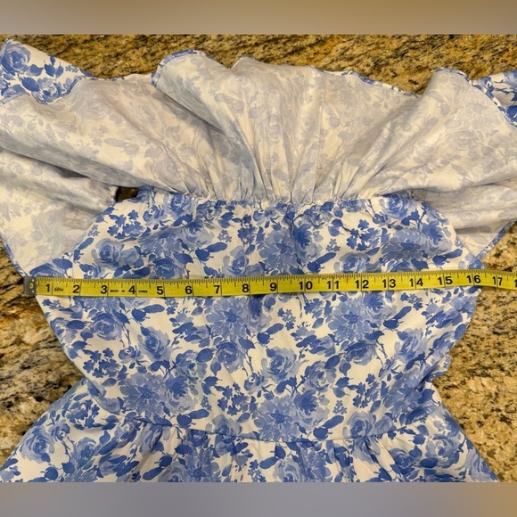 Altar’d State Slash Neck Floral Blue White Mini Dress Women Size Medium - Picture 8 of 10
